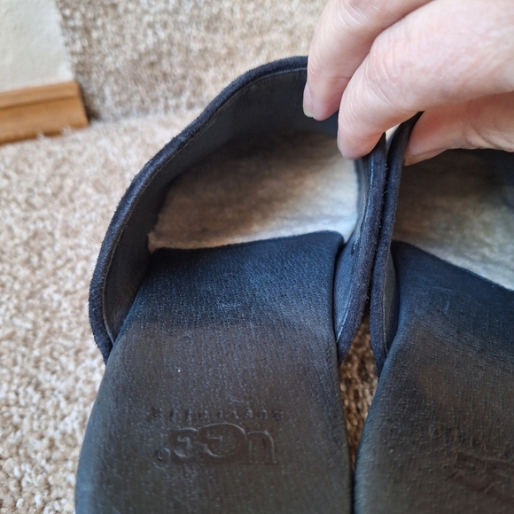 UGG Black Suede/Wood Clogs bohemian Sherpa lined winter cabin chic Womens Size 7 - Picture 5 of 9